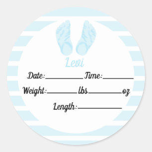 Boy Birth Announcement, Blue Baby Shower Classic Round Sticker