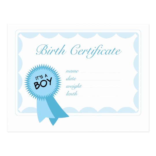 Boy Birth Certificate Postcard | Zazzle.co.uk