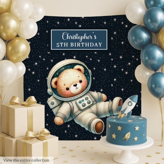 Boy Birthday Backdrop with Astronaut Teddy Bear Tapestry (Boy Birthday Backdrop with Astronaut Teddy Bear)