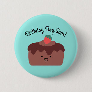 Boy Birthday Brown Chocolate Cake Party Button