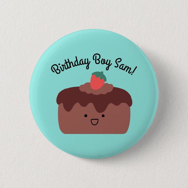 Boy Birthday Brown Chocolate Cake Party Button (Front)