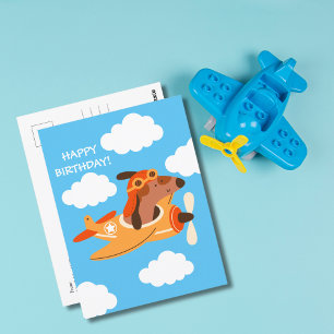 Boy Birthday Dog Pilot Flying Aeroplane Cute Funny Postcard