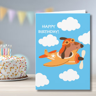 Boy Birthday Dog Pilot Flying Airplane Cute Funny  Card