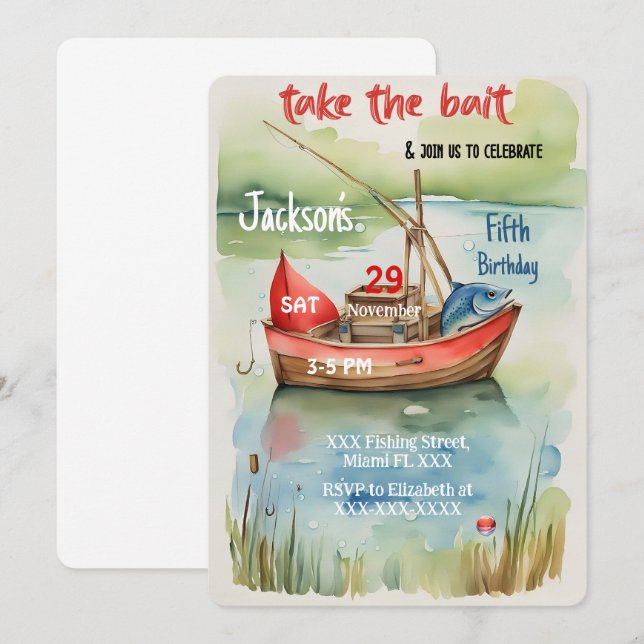 Boy Birthday Fishing Invitation (Front/Back)