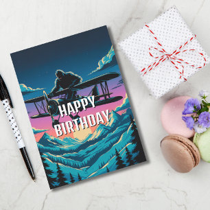 Boy Birthday Funny Bigfoot Flying Aeroplane Fun Invitation