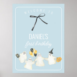 Boy Birthday Ghost and Black Bow Baby Shower Poster