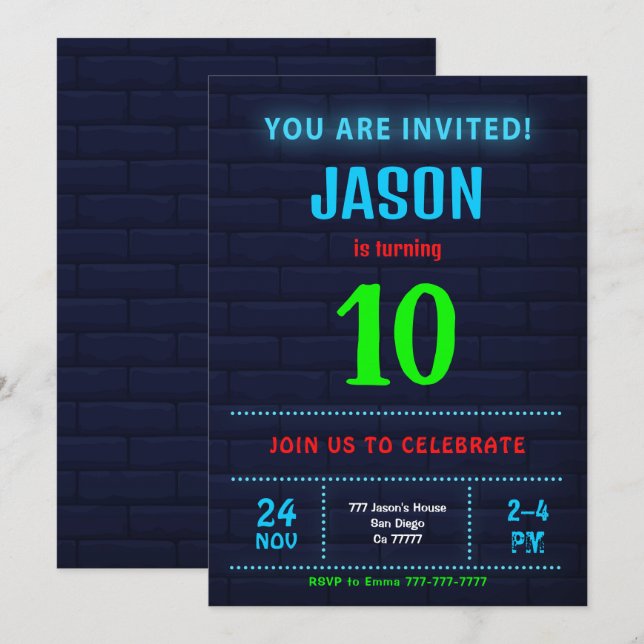 Boy Birthday Invitation (Front/Back)