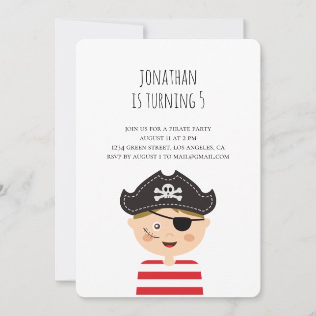 Boy birthday invitation. Kids pirate party. Baby Invitation (Front)