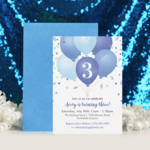 Boy Birthday Invitation with blue balloons