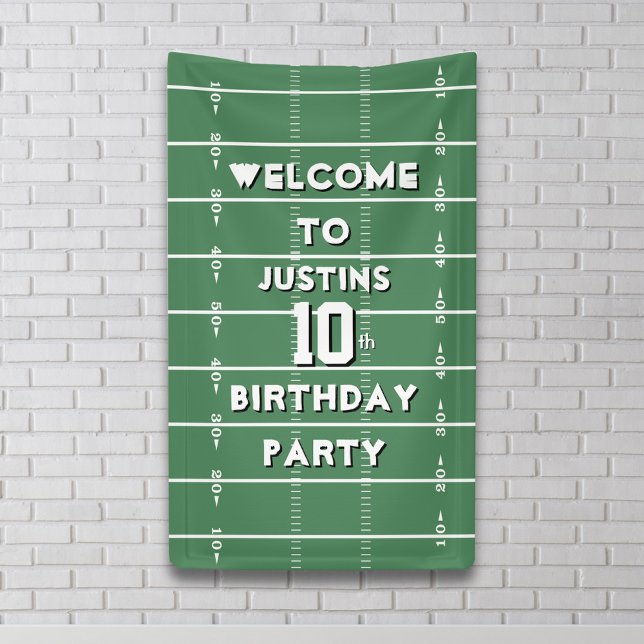 Boy Birthday Party Football Personalised Banner (Football field welcome birthday sign banner.)