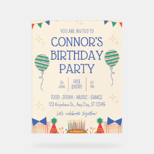 Boy Birthday Party Invitation Acrylic Sign