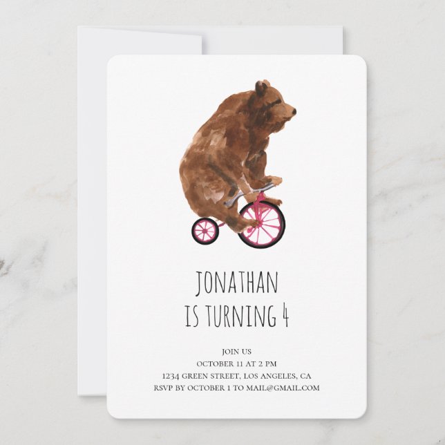 Boy birthday party invitation. Cute bear. Kids Invitation (Front)