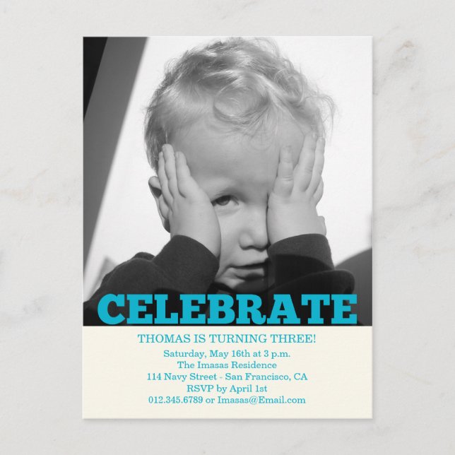Boy Birthday Party Photo Invitations (Front)
