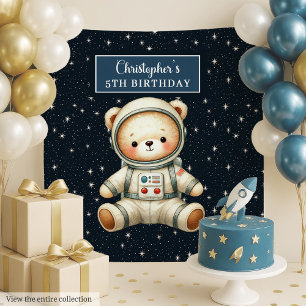 Boy Birthday Party Tapestry with Space Bear