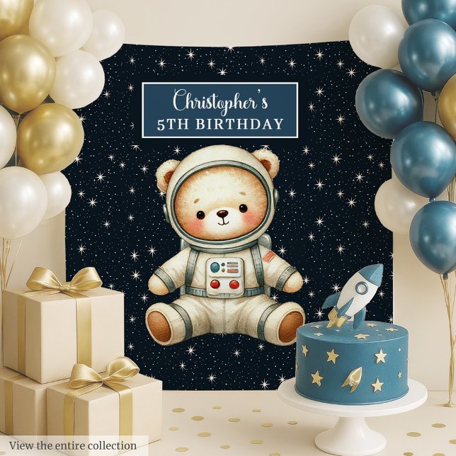 Boy Birthday Party Tapestry with Space Bear (Boy Birthday Party Tapestry with Space Bear)
