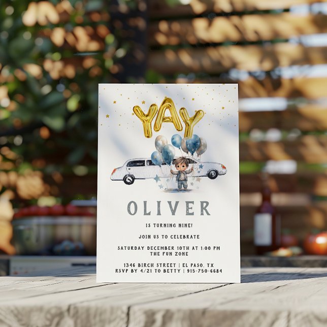 Boy Birthday Party | White Limo Invitation (Creator Uploaded)