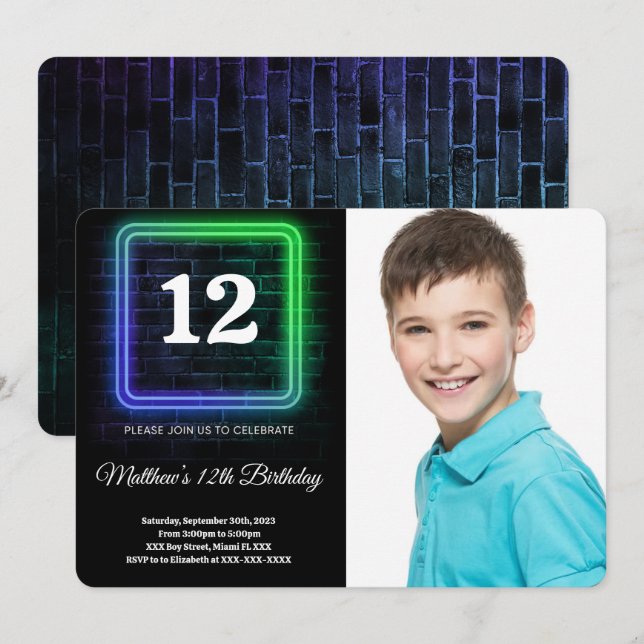 Boy Birthday Photo Invitation (Front/Back)