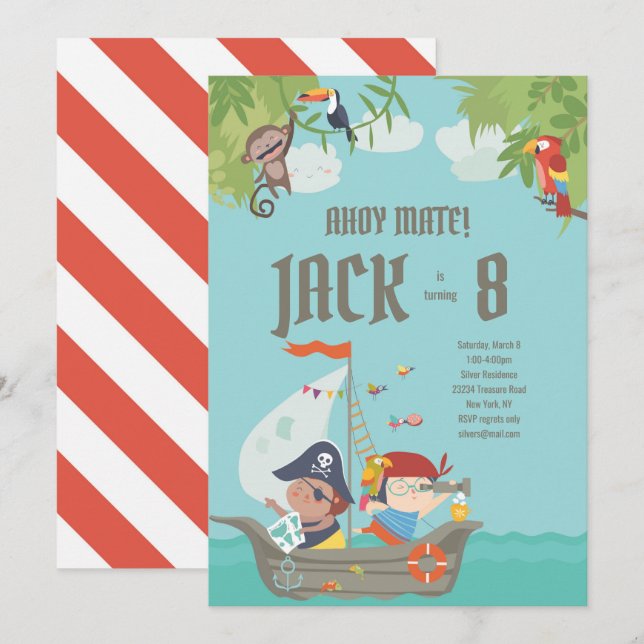 Boy Birthday - Pirate Invitation (Front/Back)