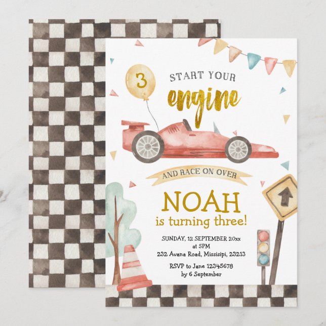 Boy Birthday Racing Car Invitation (Front/Back)