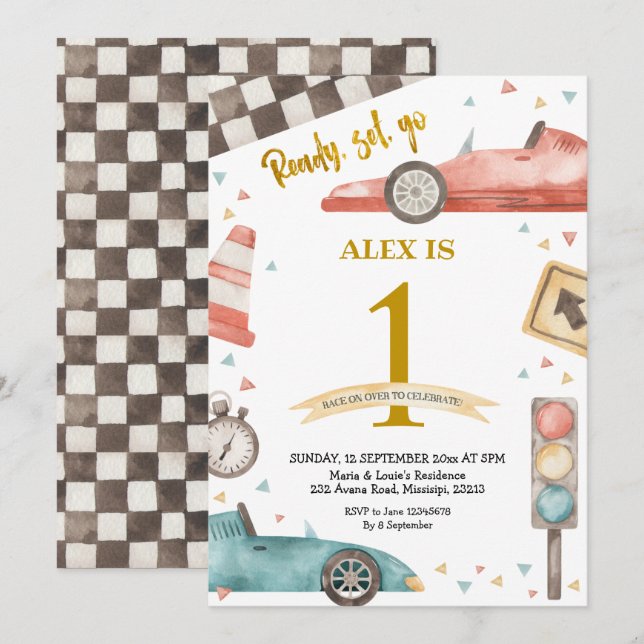 Boy Birthday Racing Cars Invitation (Front/Back)