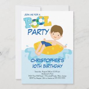 Boy Birthday Summer Pool Party Invitation