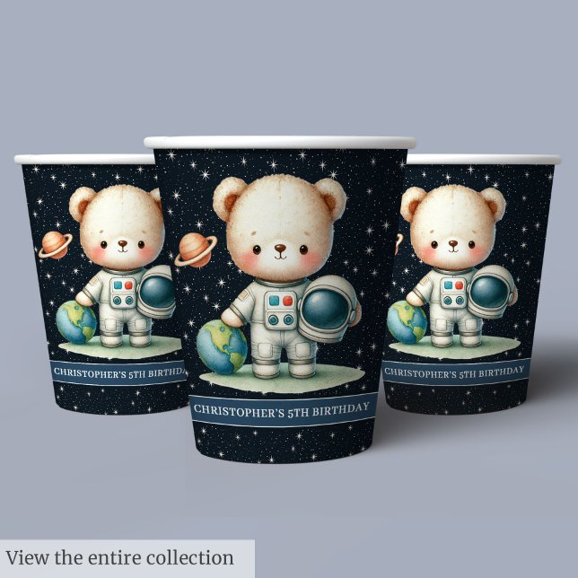 Boy Birthday Teddy Bear Astronaut Party Paper Cups (Boy Birthday Teddy Bear Astronaut Party Paper Cups)