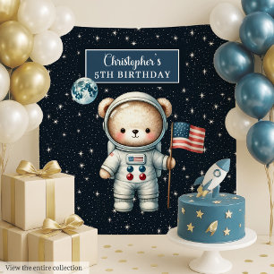 Boy Birthday Wall Decor with Space Teddy Bear Tapestry