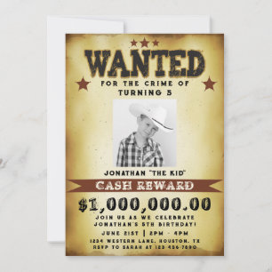 Boy Birthday Wanted Poster Cowboy Invitation