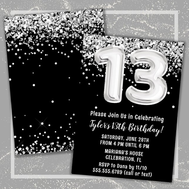 Boy Black and White 13th Birthday Invitation (Creator Uploaded)