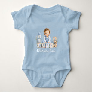 Boy Blocks Baby Shower  Bodysuit