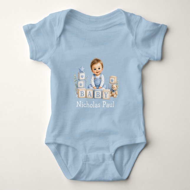 Boy Blocks Baby Shower  Bodysuit (Front)