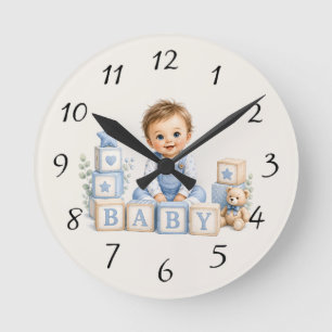 Boy Blocks Baby Shower Gift Round Clock