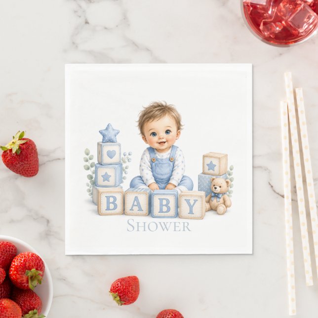 Boy Blocks Baby Shower Napkin (Insitu)