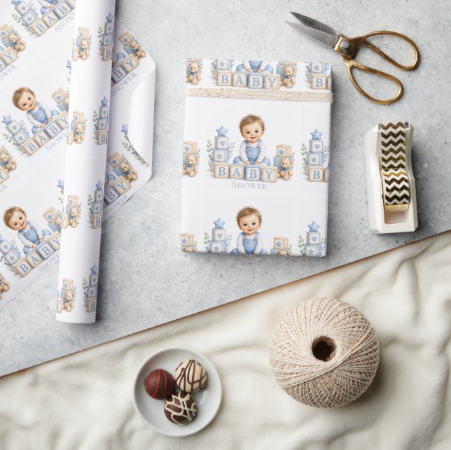 Boy Blocks Baby Shower Wrapping Paper (Crafts)