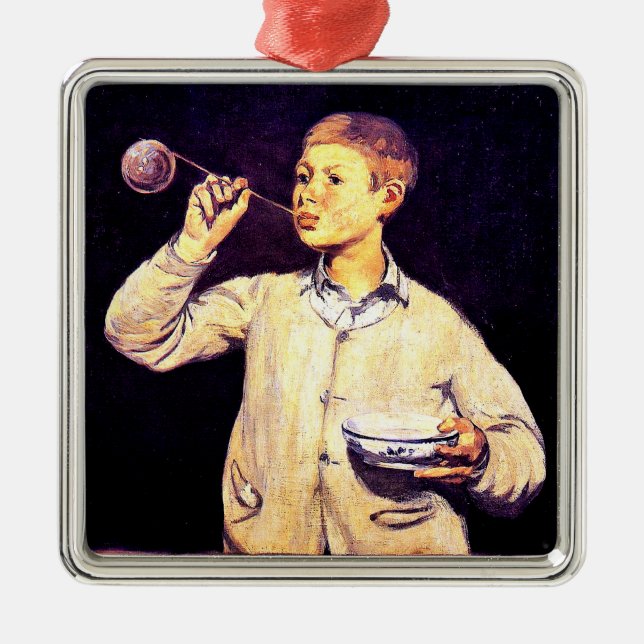 Boy Blowing Bubbles, by Edouard Manet, Metal Tree Decoration (Front)