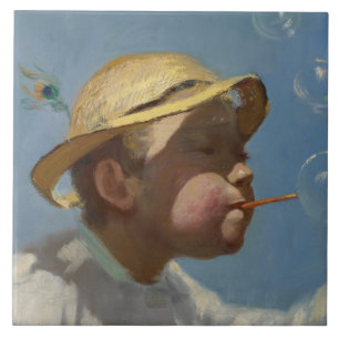 Boy Blowing Bubbles (by Paul Peel) Tile