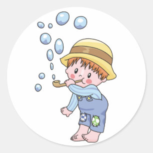 Boy Blowing Bubbles Classic Round Sticker