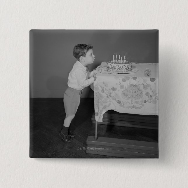 Boy Blowing Out Candles 15 Cm Square Badge (Front)