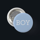 Boy Blue Baby Gender Reveal Party 3 Cm Round Badge<br><div class="desc">Have guests of your gender reveal party make their guess on blue with "BOY" pins / buttons in light baby blue with white.</div>