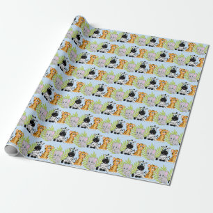 Boy Blue Baby Shower Cute Safari Jungle Animals Wrapping Paper