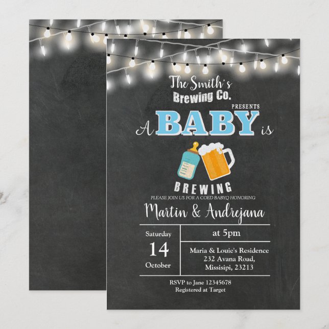BOY blue BaByQ A baby is brewing invitation card (Front/Back)