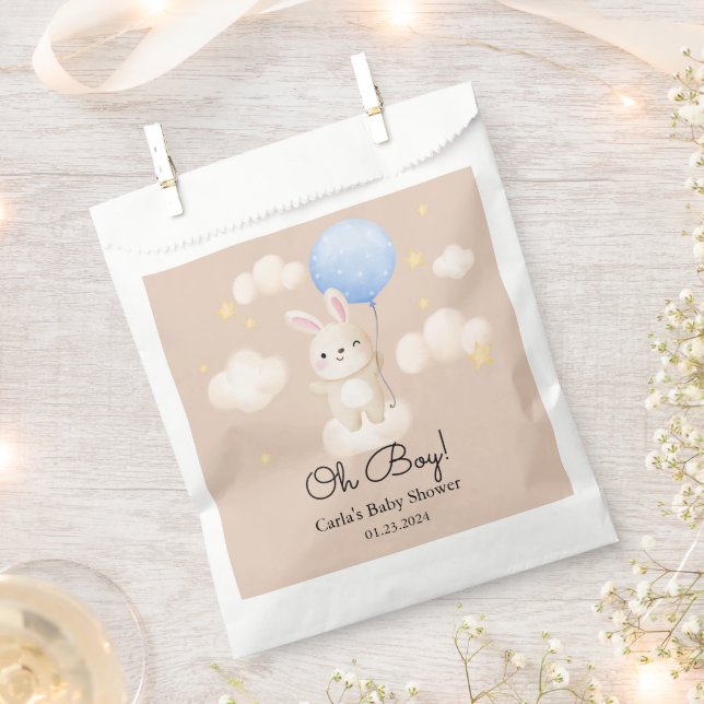 Boy Blue Balloon Cute Bunny Baby Shower Favour Bags (Clipped)