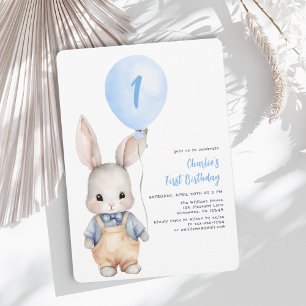 Boy Blue Balloon First Birthday Invitation