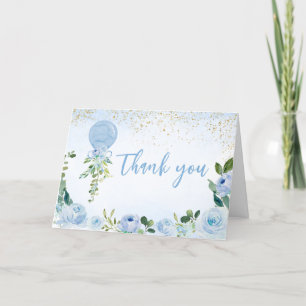Boy Blue Balloon Greenery Baby Shower Thank You Card