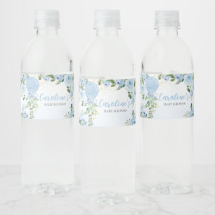 Boy Blue Balloon Greenery Baby Shower Water Bottle Label