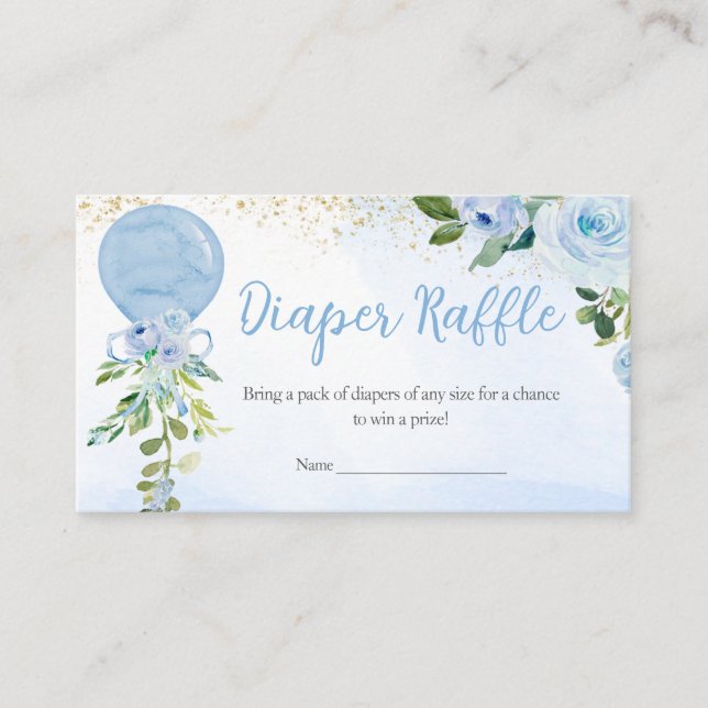 Boy Blue Balloon Greenery Diaper Raffle Enclosure Card (Front)