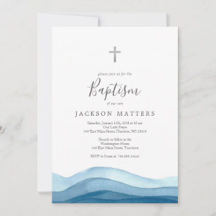 boy blue baptism invitation, first communion invitation