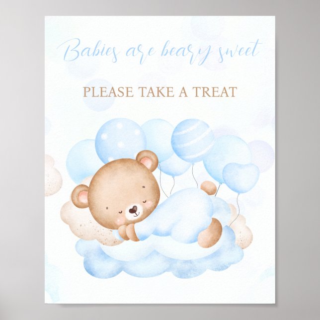 Boy Blue Bear Baby Shower Favour Sign (Front)