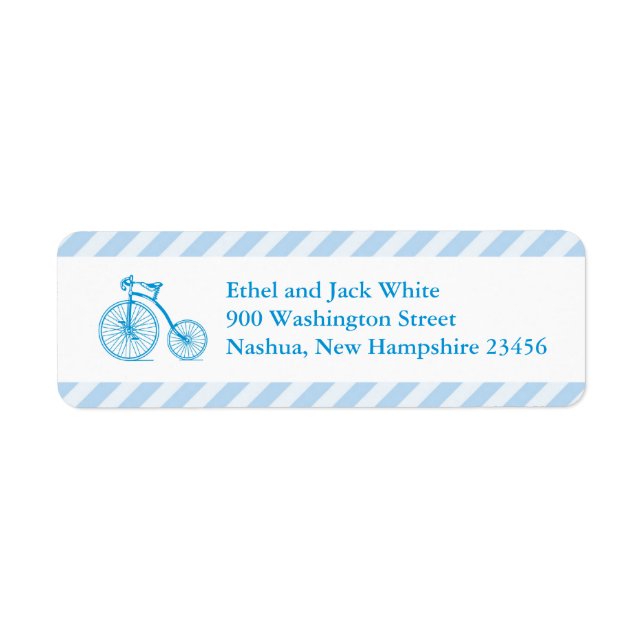 Boy Blue Bicycle Baby Shower Return Address Labels (Front)