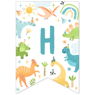 Boy Blue Dinosaur Birthday Party Party  Bunting
